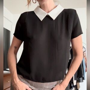 Black Blouse w/ White Collar